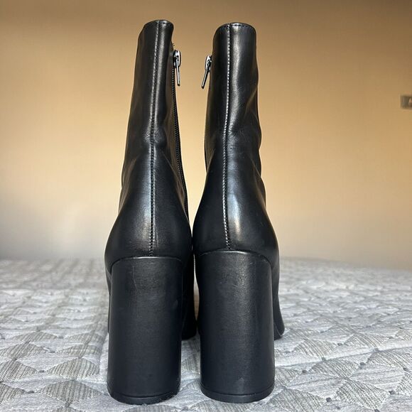 Steve Madden Lourde Black Leather Black Ankle Boot Bootie Square Toe Women 8 M - Picture 9 of 16